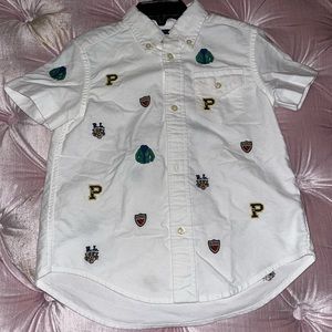 Polo white button up with preppy patches. Short sleeves. Size 3/3T. Like new.